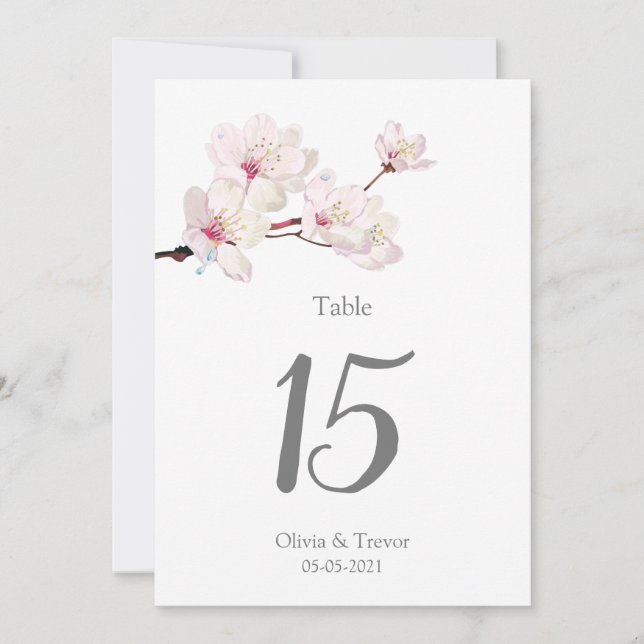 Japanese Sakura Pink Cherry Blossom Table Numbers (Front)