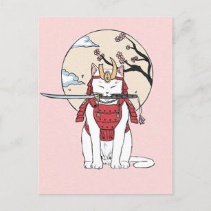 Japanese Sakura Samurai Cat Poster Postcard