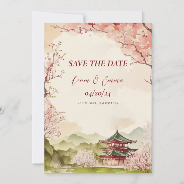  Japanese Sakura Traditional Save The Date Invitation (Front)
