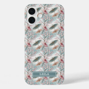 Japanese Sakura Umbrella Pattern Monogrammed iPhone 16 Plus Case