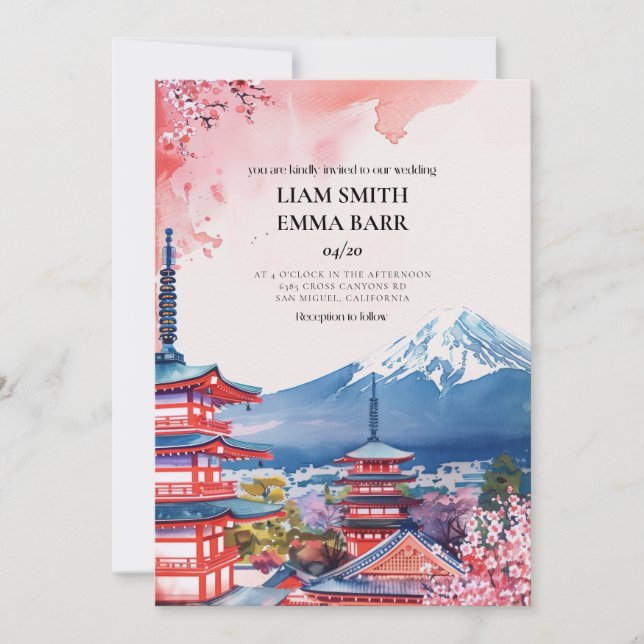Japanese Sakura Wedding Invitation (Devant)