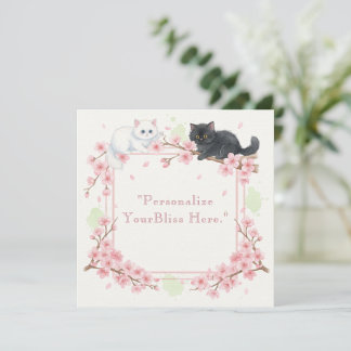 Japanese Sakura & Zen Cats Watercolor  Thank You Card