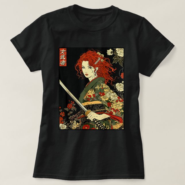 Japanese Samurai Art Irish Woman With Katana Sword T-Shirt (Design Front)