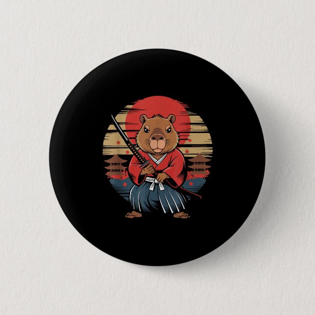 Japanese Samurai Capybara  2 Inch Round Button (Front)