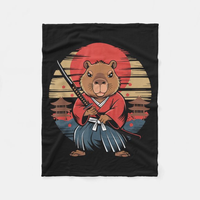 Japanese Samurai Capybara  Fleece Blanket (Front)