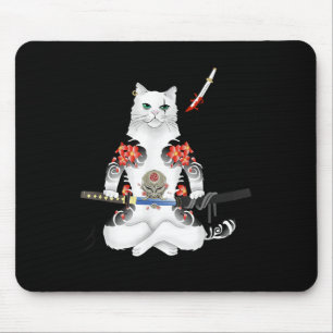 Japanese Samurai Cat Katana Ninja Yakuza Tattoo  Mouse Pad