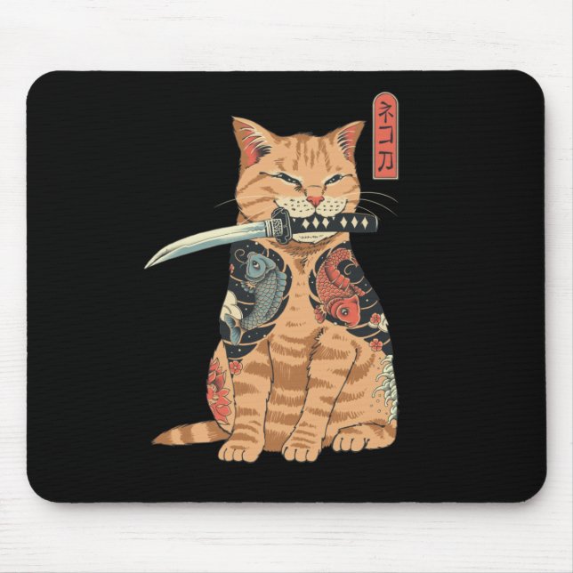 Japanese Samurai Cat Mouse bad Mouse Pad (Front)