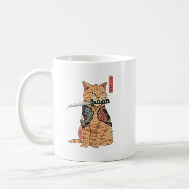 Japanese Samurai Cat Mug (Left)