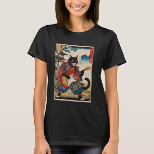 Japanese Samurai Cat Playing Electric Guitar Ukiyo T-Shirt