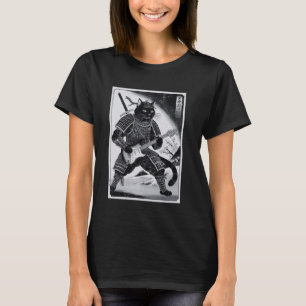 Japanese Samurai Cat Playing Electric Guitar Ukiyo T-Shirt