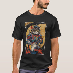 Japanese Samurai Cat Playing Electric Guitar Ukiyo T-Shirt
