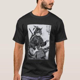 Japanese Samurai Cat Playing Electric Guitar Ukiyo T-Shirt