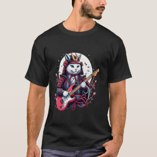 Japanese Samurai Cat Playing The Electric Guitar. T-Shirt