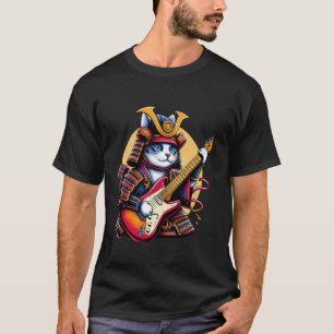 Japanese Samurai Cat Playing The Electric Guitar. T-Shirt
