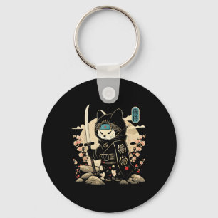 Japanese Samurai Cat Tattoo Kawaii Ninja Cat _1  Keychain