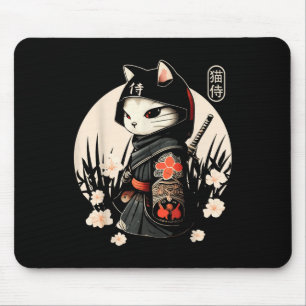 Japanese Samurai Cat Tattoo, Kawaii Ninja Cat _1 Mouse Pad