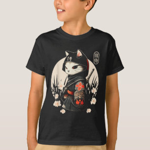 Japanese Samurai Cat Tattoo, Kawaii Ninja Cat _1  T-Shirt