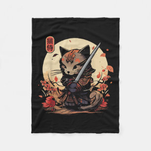 Japanese Samurai Cat Tattoo, Kawaii Ninja Cat _2  Fleece Blanket