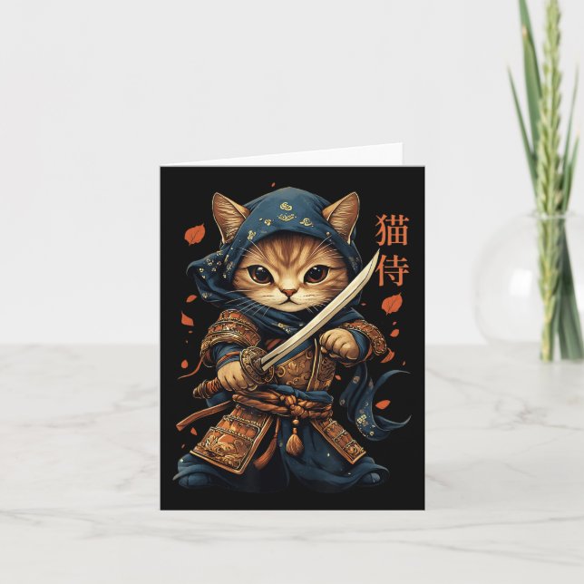 Japanese Samurai Cat Tattoo Kawaii Ninja Cat Cat W Card (Front)