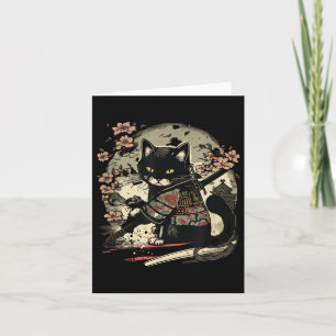 Japanese Samurai Cat Tattoo, Vintage Kawaii Ninja  Card