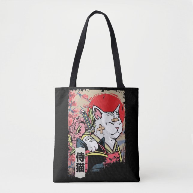 Japanese Samurai Cat Warrior Japan Ninja Kitten Tote Bag (Front)