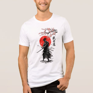 Japanese Samurai Cherry Blossom Sun Graphic Tee