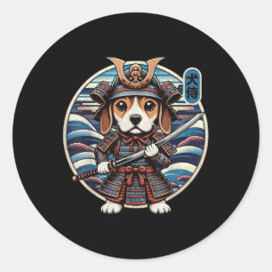 Japanese Samurai Dog Tattoo, Beagle Kawaii Ninja Classic Round Sticker