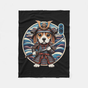 Japanese Samurai Dog Tattoo, Beagle Kawaii Ninja  Fleece Blanket
