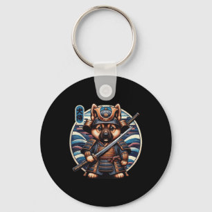 Japanese Samurai Dog Tattoo, German Shepherd Kawai Keychain