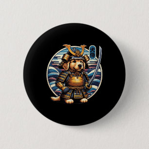 Japanese Samurai Dog Tattoo, Golden Retriever Kawa 2 Inch Round Button
