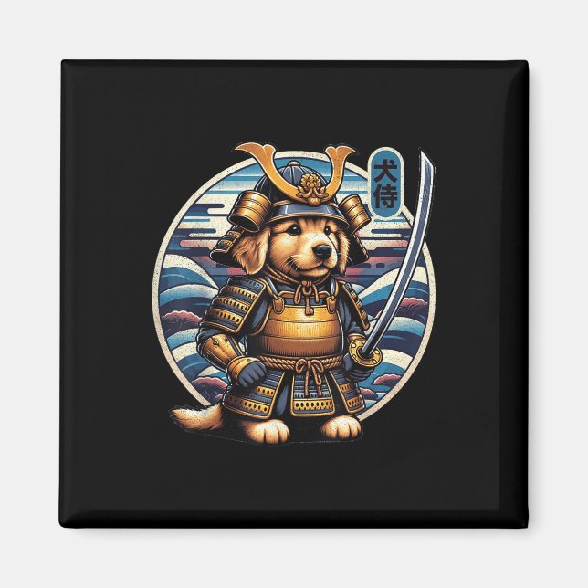 Japanese Samurai Dog Tattoo, Golden Retriever Kawa Magnet (Front)