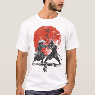 Japanese Samurai Duel Art Warrior Battle Print T-Shirt