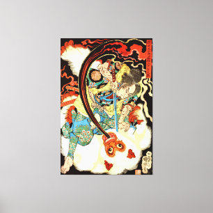 Japanese Samurai fighting monkey Canvas Print