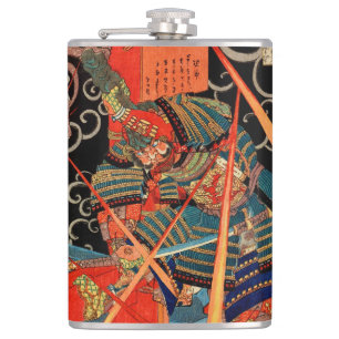 Japanese Samurai fighting monster Hip Flask