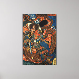 Japanese Samurai fighting python Canvas Print