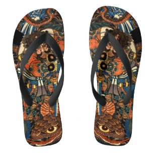 Japanese Samurai fighting python Flip Flops