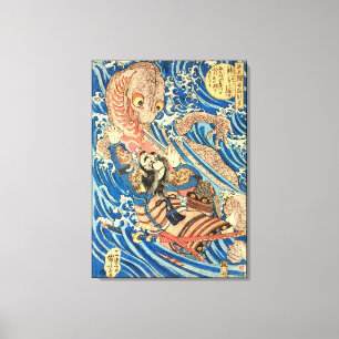 Japanese Samurai fighting salamander Canvas Print