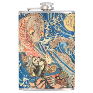 Japanese Samurai fighting salamander Hip Flask