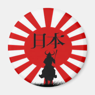 Japanese Samurai & Flag Patriotic Art Magnet