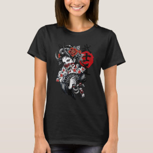 Japanese Samurai Girl And Vintage Sakura Cherry Bl T-Shirt