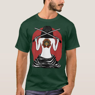 Japanese Samurai Girl and Vintage Sakura Cherry Bl T-Shirt