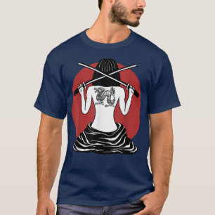Japanese Samurai Girl and Vintage Sakura Cherry Bl T-Shirt