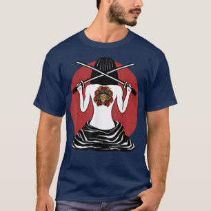 Japanese Samurai Girl and Vintage Sakura Cherry Bl T-Shirt