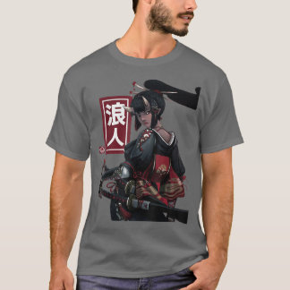 Japanese Samurai Girl and Vintage Sakura Cherry Bl T-Shirt