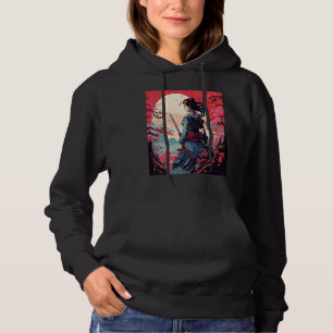 Japanese Samurai Girl Vintage Retro Sakura Cherry  Hoodie