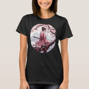 Japanese Samurai Girl Vintage Retro Sakura Cherry T-Shirt