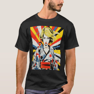 Japanese Samurai Girl Vintage Retro Sakura Cherry T-Shirt