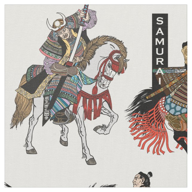 Japanese samurai horseman  fabric (Close Up)