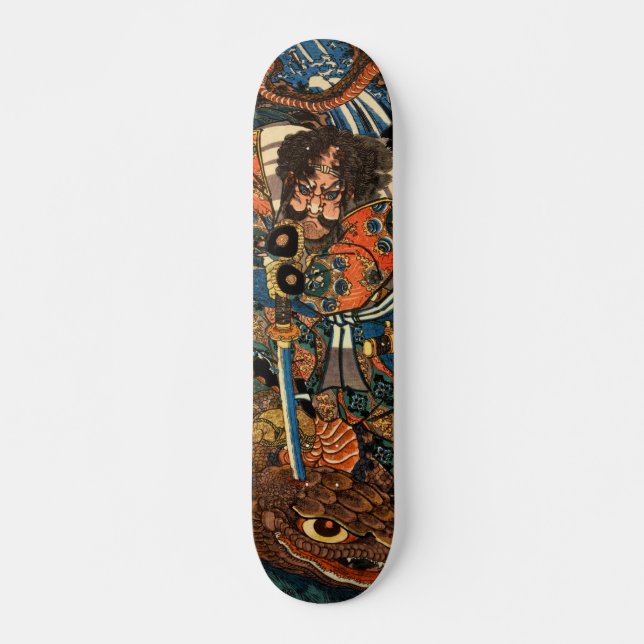 Japanese Samurai killing a huge python Skateboard (Front)