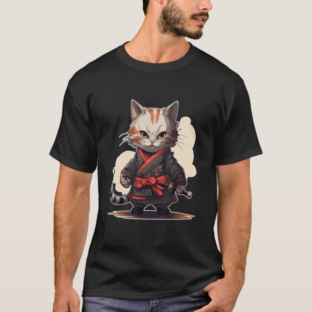 Japanese Samurai Kitty Swordplay T-Shirt (Front)